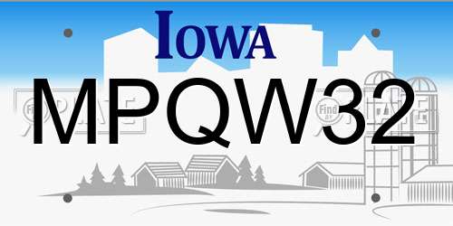 MPQW32 Iowa License Plate