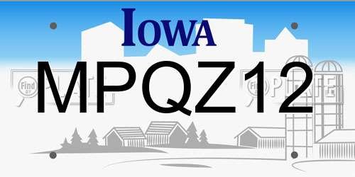 MPQZ12 Iowa License Plate