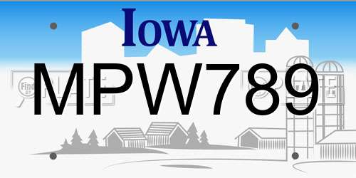 MPW789 Iowa License Plate