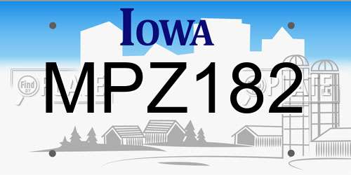 MPZ182 Iowa License Plate