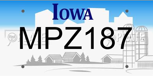 MPZ187 Iowa License Plate