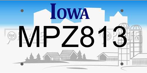 MPZ813 Iowa License Plate