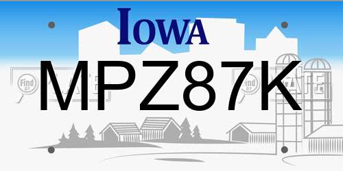 MPZ87K Iowa License Plate
