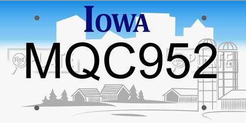 MQC952 Iowa License Plate