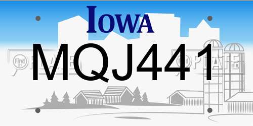MQJ441 Iowa License Plate