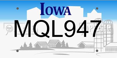 MQL947 Iowa License Plate