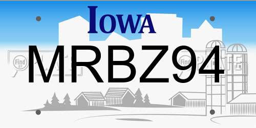 MRBZ94 Iowa License Plate