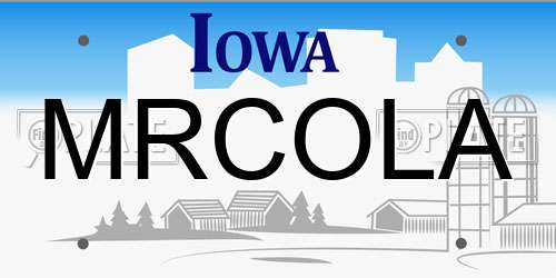MRCOLA Iowa License Plate