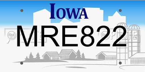 MRE822 Iowa License Plate