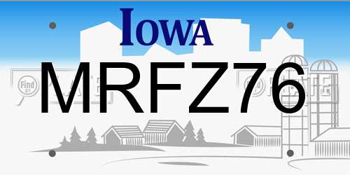 MRFZ76 Iowa License Plate