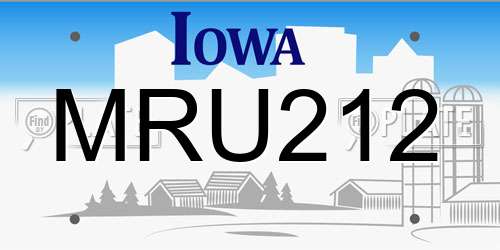 MRU212 Iowa License Plate