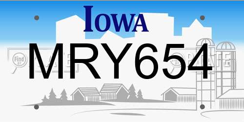 MRY654 Iowa License Plate