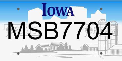 MSB7704 Iowa License Plate