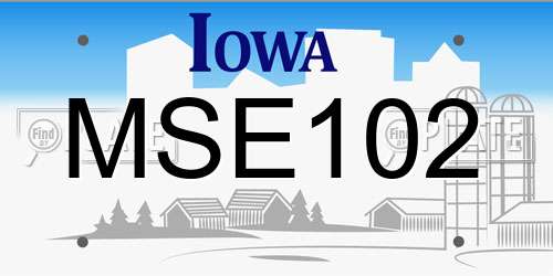 MSE102 Iowa License Plate