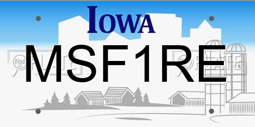MSF1RE Iowa License Plate
