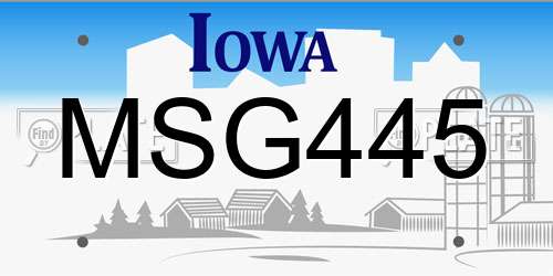 MSG445 Iowa License Plate