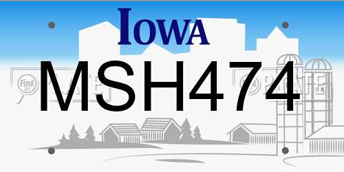 MSH474 Iowa License Plate