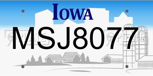 MSJ8077 Iowa License Plate