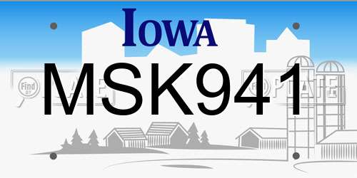 MSK941 Iowa License Plate