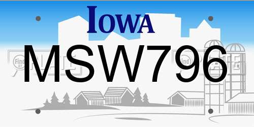 MSW796 Iowa License Plate