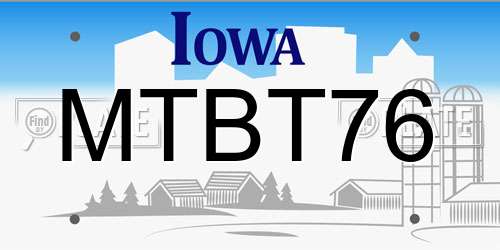 MTBT76 Iowa License Plate