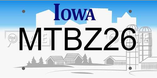 MTBZ26 Iowa License Plate