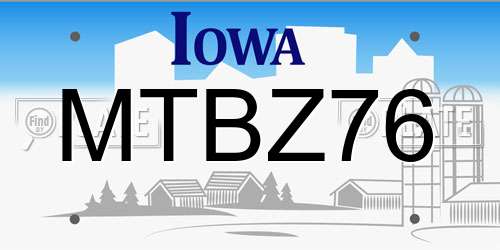 MTBZ76 Iowa License Plate