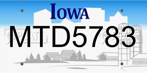 MTD5783 Iowa License Plate