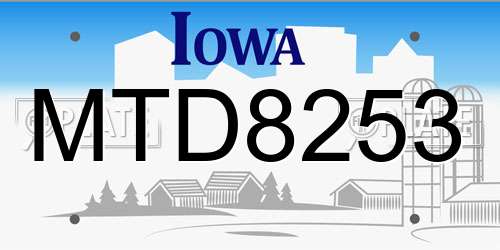 MTD8253 Iowa License Plate