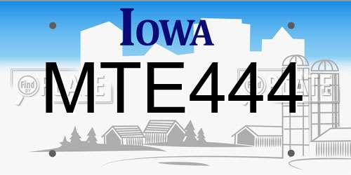 MTE444 Iowa License Plate