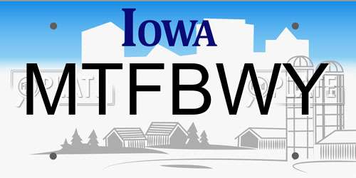 MTFBWY Iowa License Plate