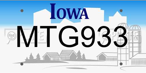MTG933 Iowa License Plate
