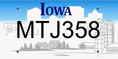 MTJ358 Iowa License Plate