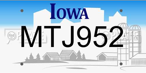 MTJ952 Iowa License Plate