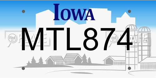 MTL874 Iowa License Plate