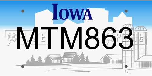 MTM863 Iowa License Plate