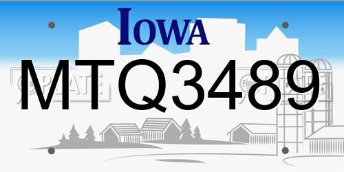 MTQ3489 Iowa License Plate