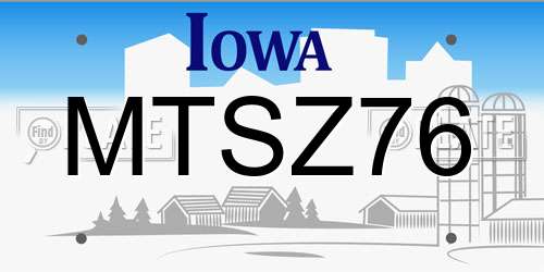 MTSZ76 Iowa License Plate