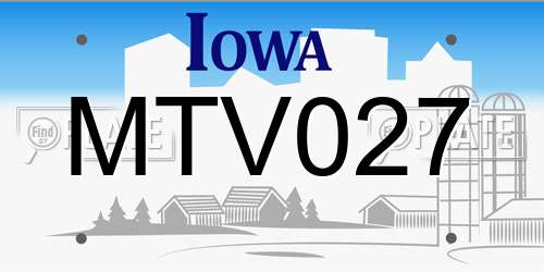 MTV027 Iowa License Plate
