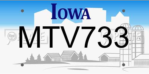 MTV733 Iowa License Plate
