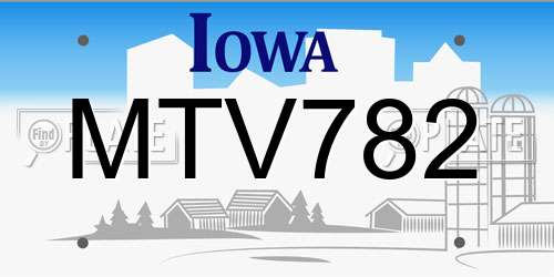 MTV782 Iowa License Plate