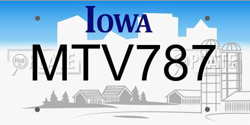 MTV787 Iowa License Plate
