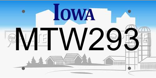 MTW293 Iowa License Plate