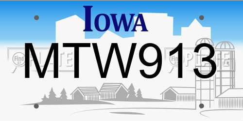 MTW913 Iowa License Plate