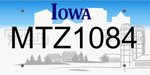 MTZ1084 Iowa License Plate