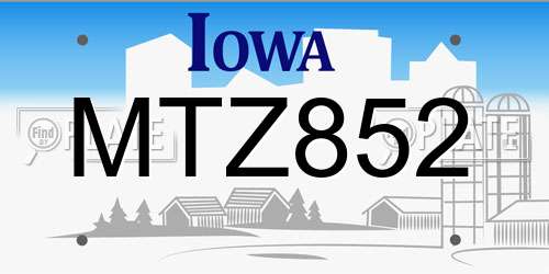 MTZ852 Iowa License Plate