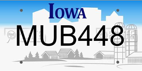 MUB448 Iowa License Plate