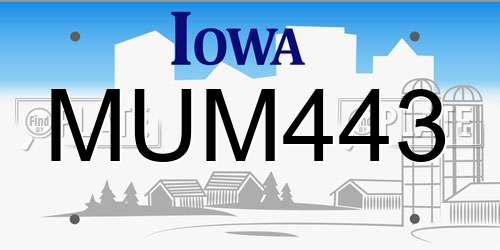 MUM443 Iowa License Plate