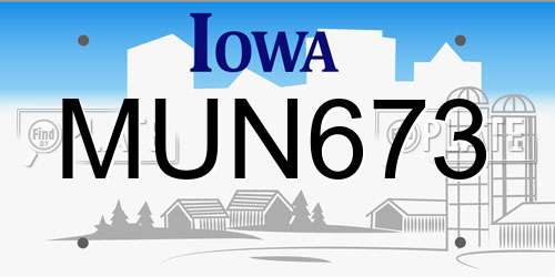 MUN673 Iowa License Plate