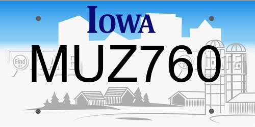 MUZ760 Iowa License Plate